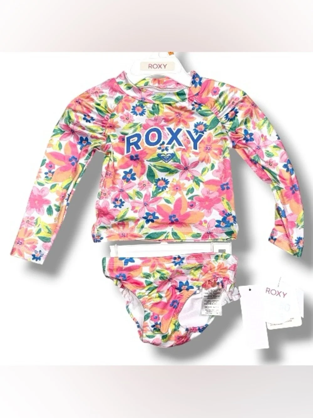 ROXY size 12 months 2 piece swim set long-sleeve swim top and bottoms floral